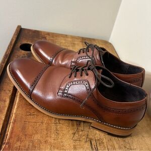 Stacy Adams Men's sz 8 Leather Cap Toe Oxfords cognac, EUC see pix for blemishes